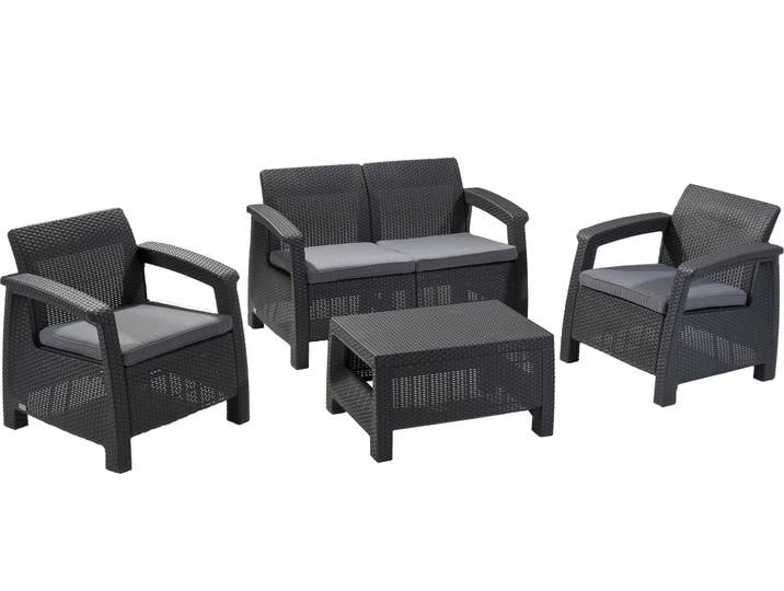 Ensemble de terrasse Allibert CORFU\, graphite/coolgray\, table\, canapé\, 2x chaises