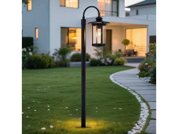 Zayn Wegeleuchte Höhe 109 cm IP 65 schwarz Glas - Lindby - Terrasse - Antik - Aluminium - Einflammig