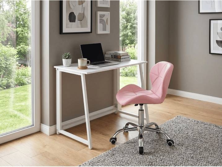 Set für das Büro ZARIMO Tisch 80x40 cm, weiß + Stuhl AVOLA aus Kunstleder, rosa