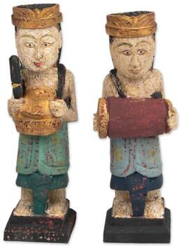 Novica Handmade Kempluk Players Wood Sculptures (Pair)