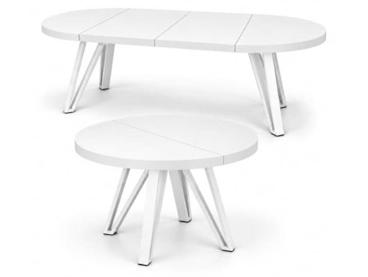 DAMALE MÖBEL Esstisch ausziehbar rund 110–310 cm in Weiß, Gestell aus Metall modern (100/200, Schwarz Y)