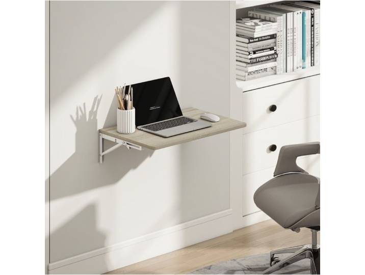 Bureau mural rabattable – Plateau 60 x 40 cm – Décor chêne coins arrondis
