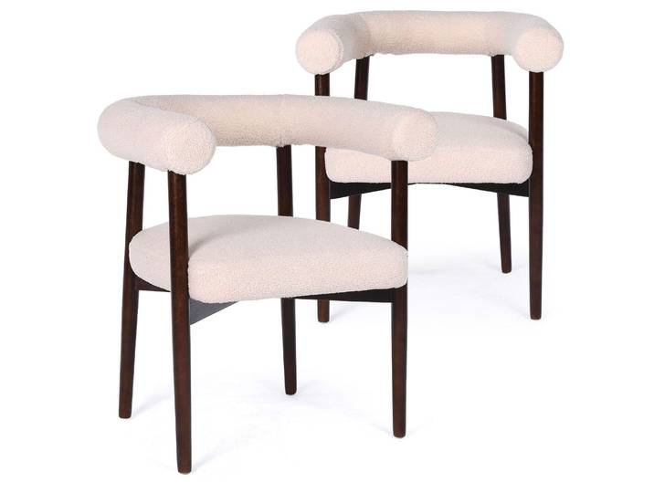 MENZZO Lot de 2 chaises style scandinave chic Bringo Bois foncé et Tissu bouclette Beige