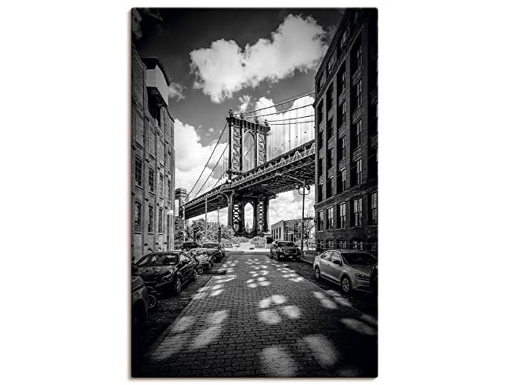 ARTLAND Wanddeko Leinwand Bilder Wandbild Architektur Manhattan Bridge Brücke Brooklyn Straße Autos New York U3NN