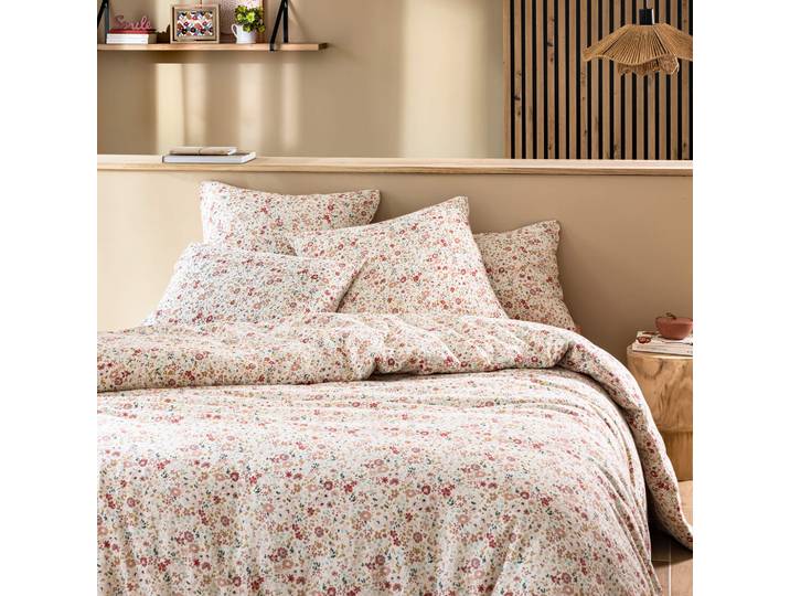Parure de lit 200x200 gaze de coton à fleurs roses Terre de Nuit