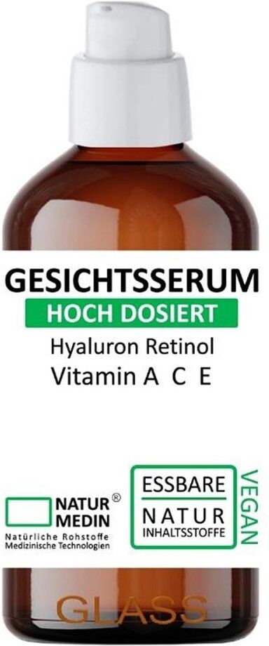 Naturmedin Gesichtsserum Hyaluron Retinol Vitamin A C E Glas