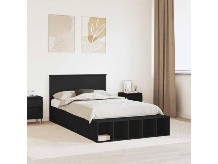 RJPLMFV Bettgestell mit Regal, 120 x 190 cm, Holz, Schwarz Mit Aufbewahrungsschubladen, verstellbaren Füßen, Integriertem Kopfteil, pflegeleicht