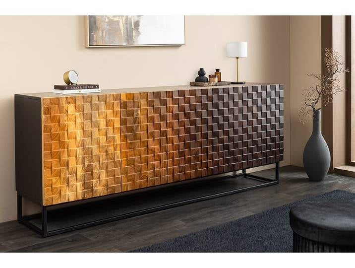 Massives Sideboard SHADES 180cm braun Mangoholz mehrfarbig 3D-Front Metallgestell Modern & Design