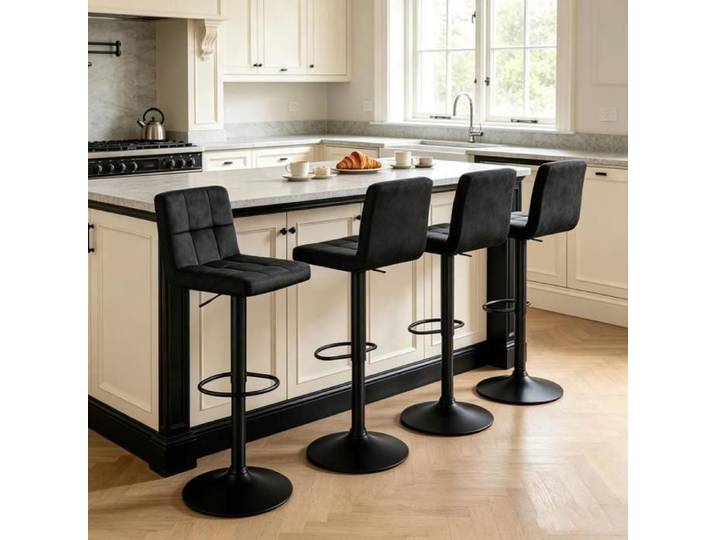 PIPIPOXER Lot de 4 Tabourets de Bar Velours Dossier Rembourré Réglables pour Famille Nombreuse Café de Quartier 43x43x92/112