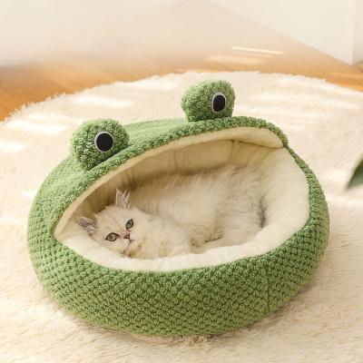 Rare Purchases Winter Warm Pet Nest, Small Frog Shape Puppy House, Plush Cats Den, Semi Enclosed Kitten Mattress half Shed Fossa