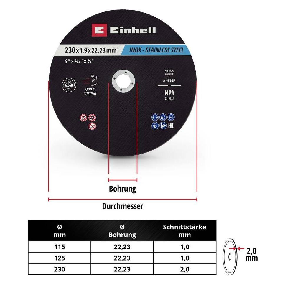 Einhell Trennscheiben, 711524, 230x2,0 mm, 10 Stück (711524)