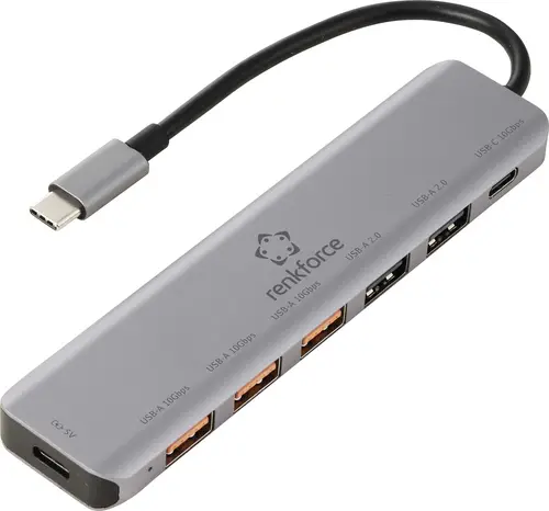 Renkforce RF-7465828 USB-Hub 6+1 Port USB-C (USB 3.2 Gen 2) USB 3.0 10 GBit/s zur internen Verwendung Grau RF-USBCH-450