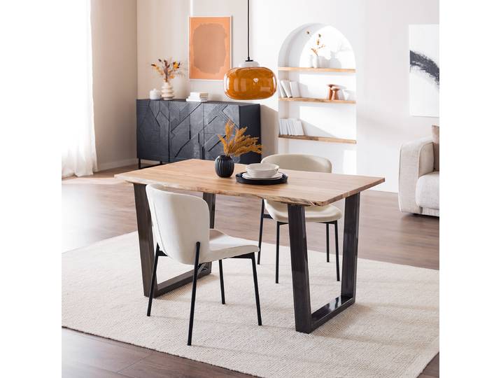 Massiver Baumkanten-Esstisch 160 x 90cm Braun/Akazie Braun Trapezförmig Vintage Metall