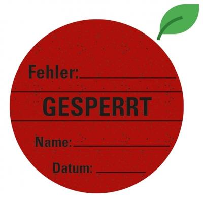 Aufkleber I Organisationsetikett Gesperrt, rot, Graspapier, selbstklebend, Ø 60mm, 6/Bogen