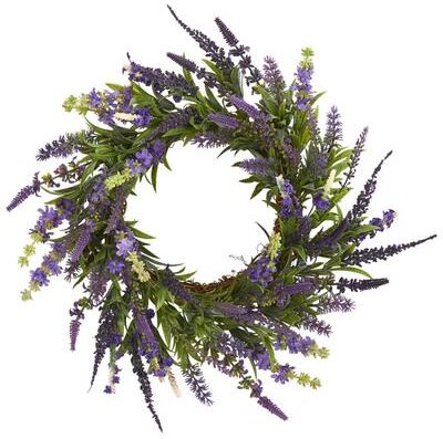 "Nearly Natural 18"" Artificial Lavender Wreath - Green"