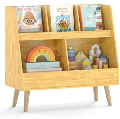 Costway 5-Cube Kids Bookshelf and Toy Organizer with Anti-Tipping Kits-Oak