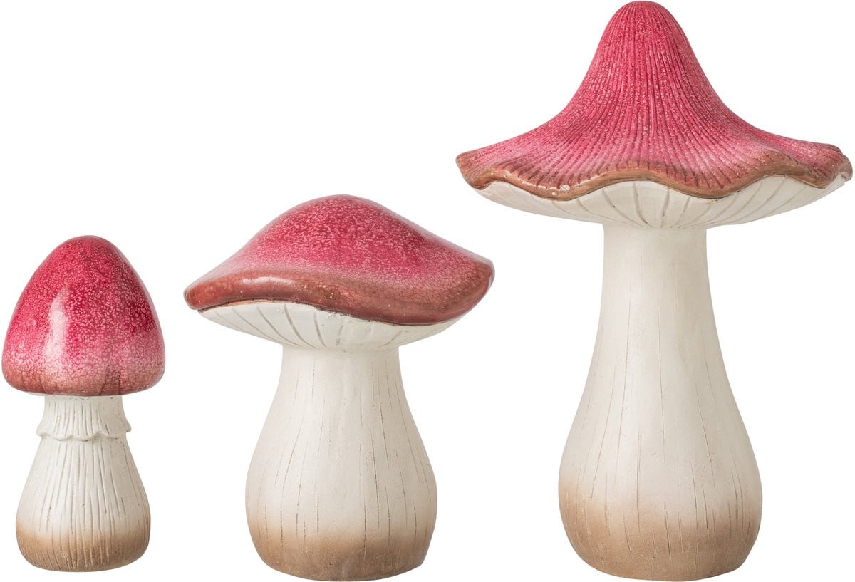 J-Line Decoratie Paddenstoelen - Magnesium - Donkerrood - 3 stuks