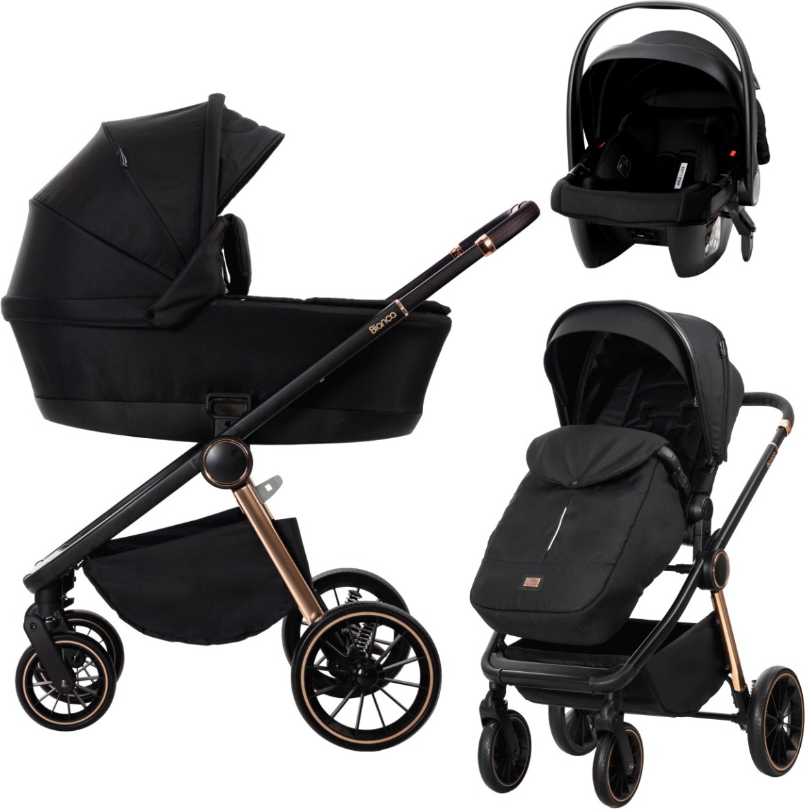 Lorelli Bianca Black 3-in-1 Kinderwagen inkl. i-Size Autositz