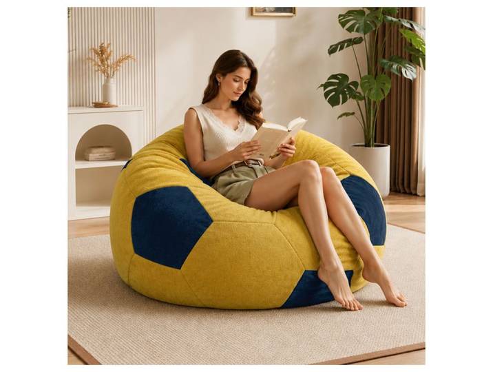 Grand pouf en forme de ballon de football fauteuil pouf avec coutures multicolores pouf de grande taille pour adulte