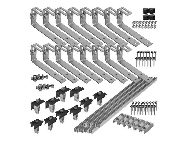avoltik Solarmodul-Halterung Halterung BitumenDach Montageset mit Klemmen Dach Haken Solar, (Halterung BitumenDach Montageset mit Klemmen Dach Haken Solar, Für 2, 4 oder 10 Solarmodule, Klemmen in silber oder schwarz, Wählbar in der Anlagengröße, Wählbar in der Farbgestaltung)