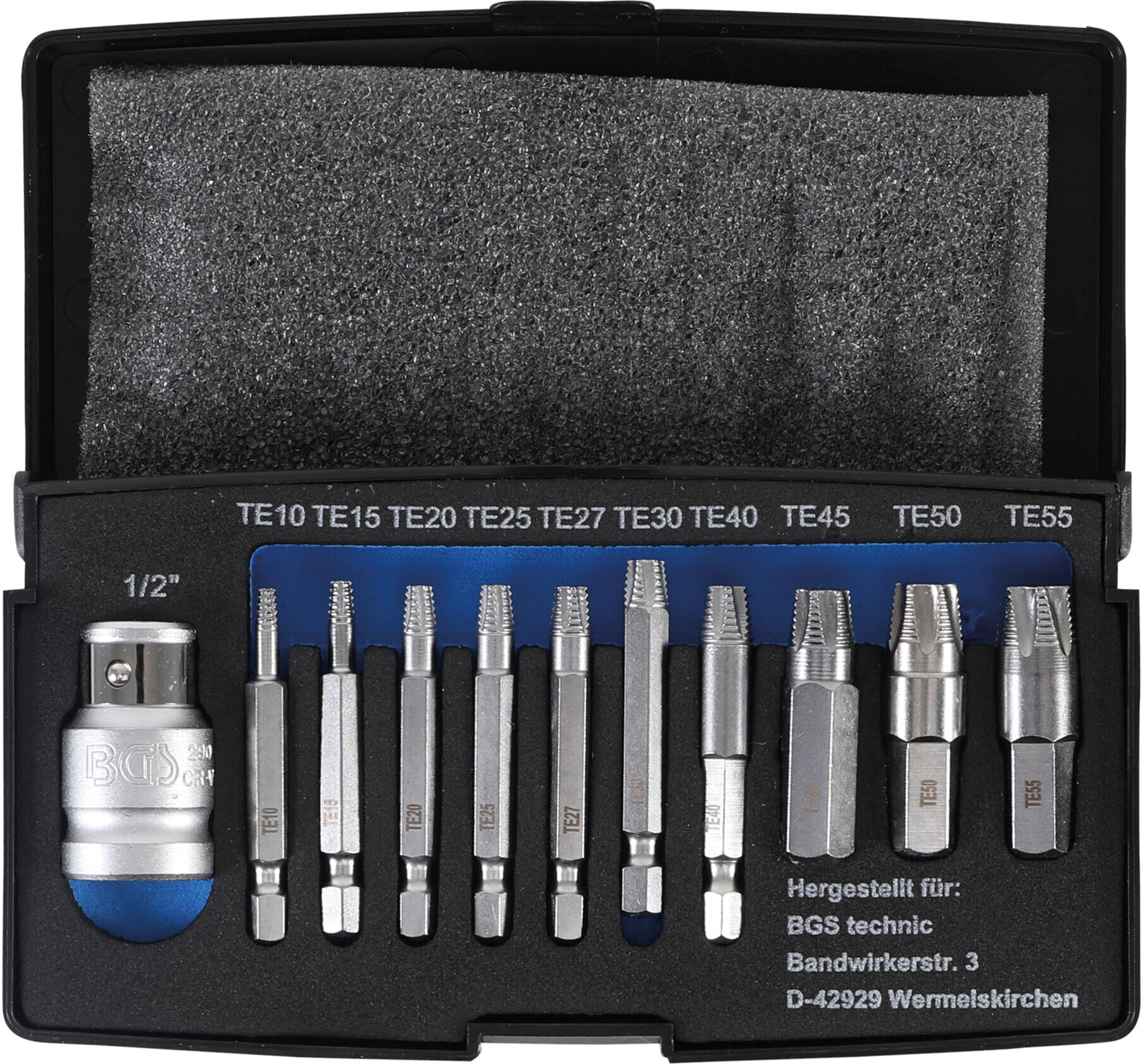BGS technic Schraubenausdreher-Satz für defektes T-Profil (für Torx) T10 - T55 11 teilig aus Stahl mit Schraubenausdrehern und Bits für Torx-Schrauben, 9170)