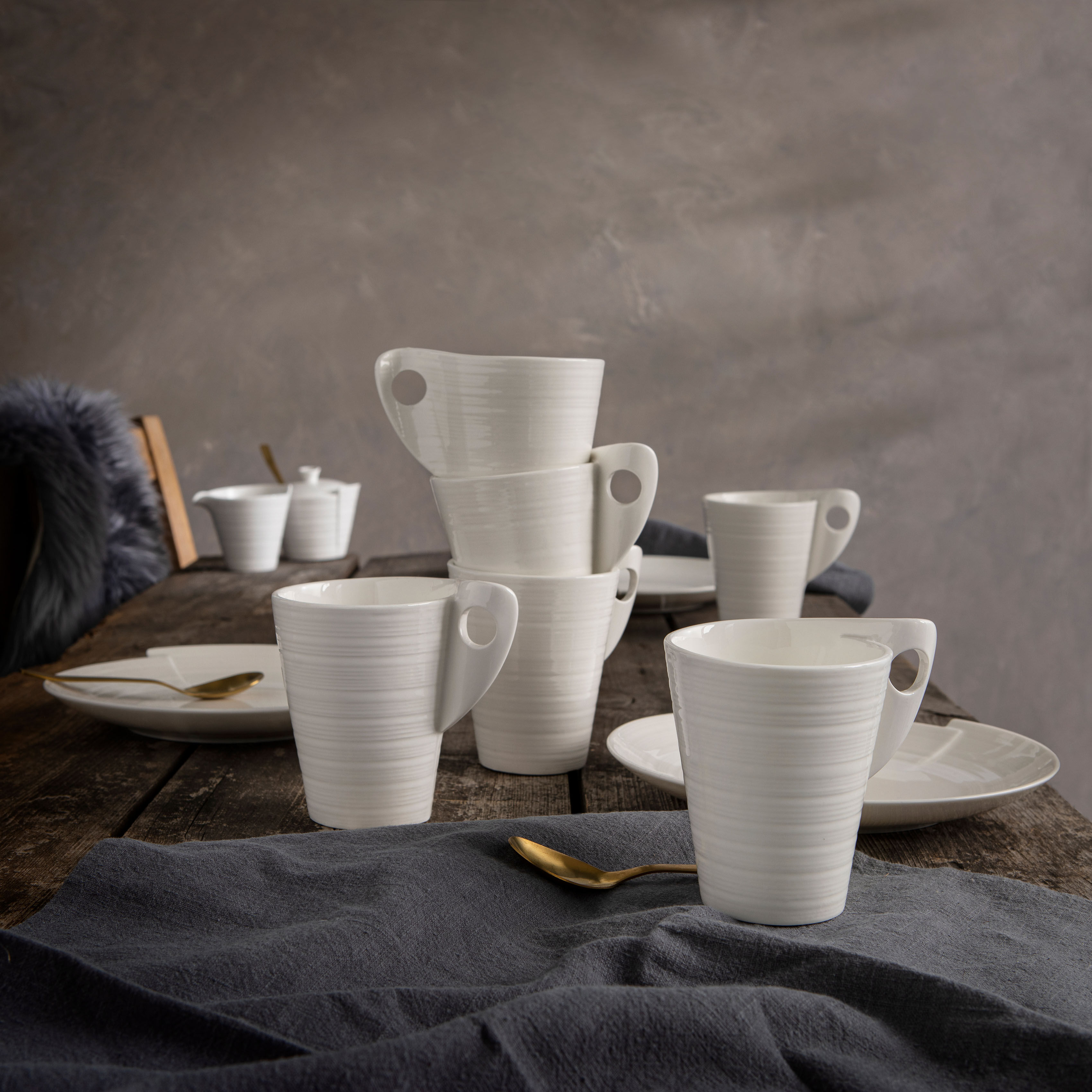 Becher RETSCH ARZBERG "Julie", beige (naturweiß), H:11,5cm, Porzellan, Trinkgefäße, Becher, 6-teilig