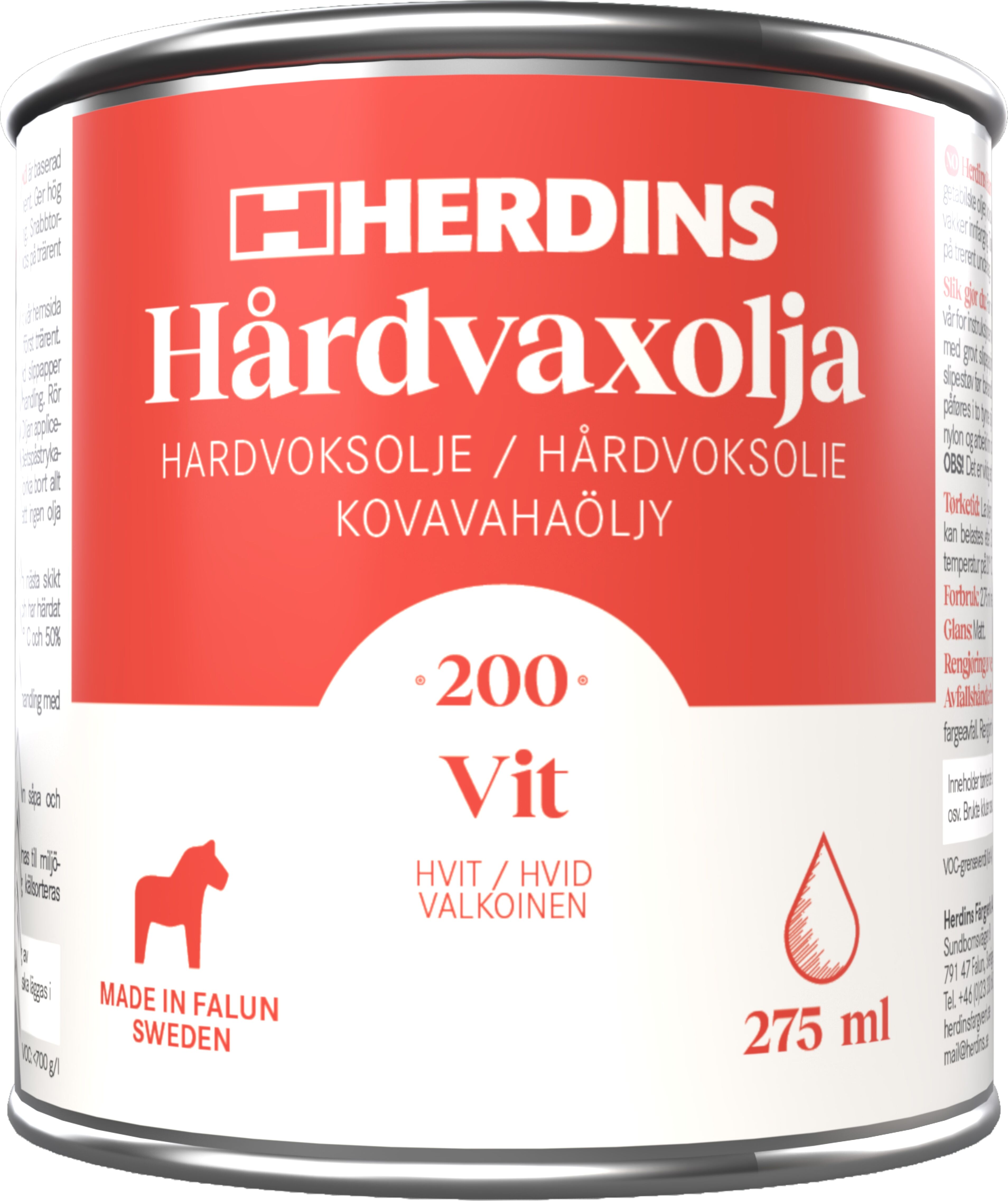 Herdins Hårdvaxolja vit, 275 ml