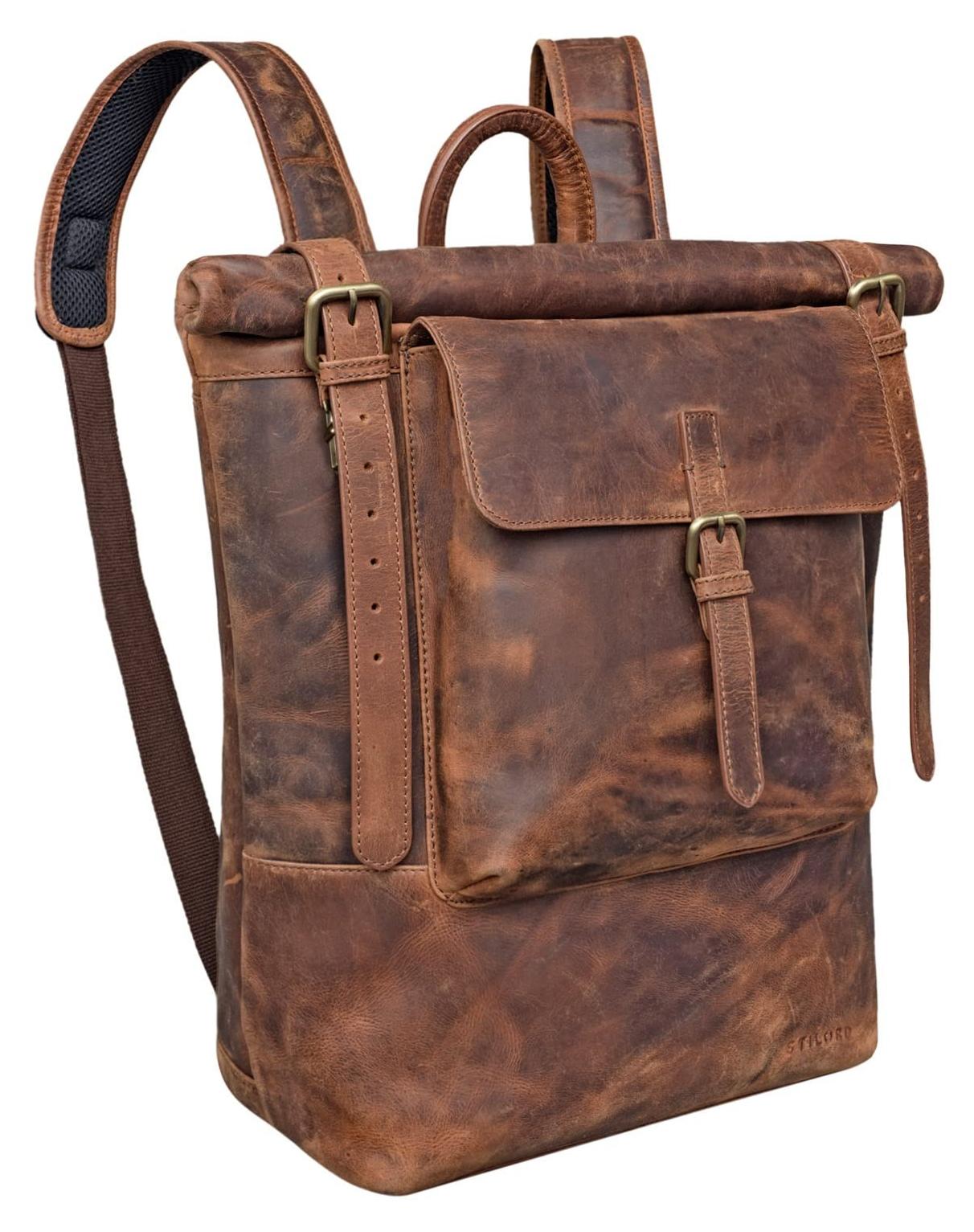 Vintage Leder Rucksack für Laptops bis 17 Zoll