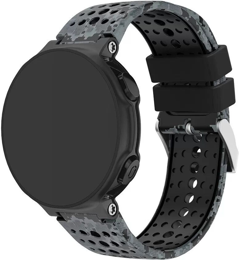 INF Camouflage Silikon Uhrenarmband kompatibel mit Garmin Forerunner 220/230/235/620/630 - 15mm Schwarz + Camouflage