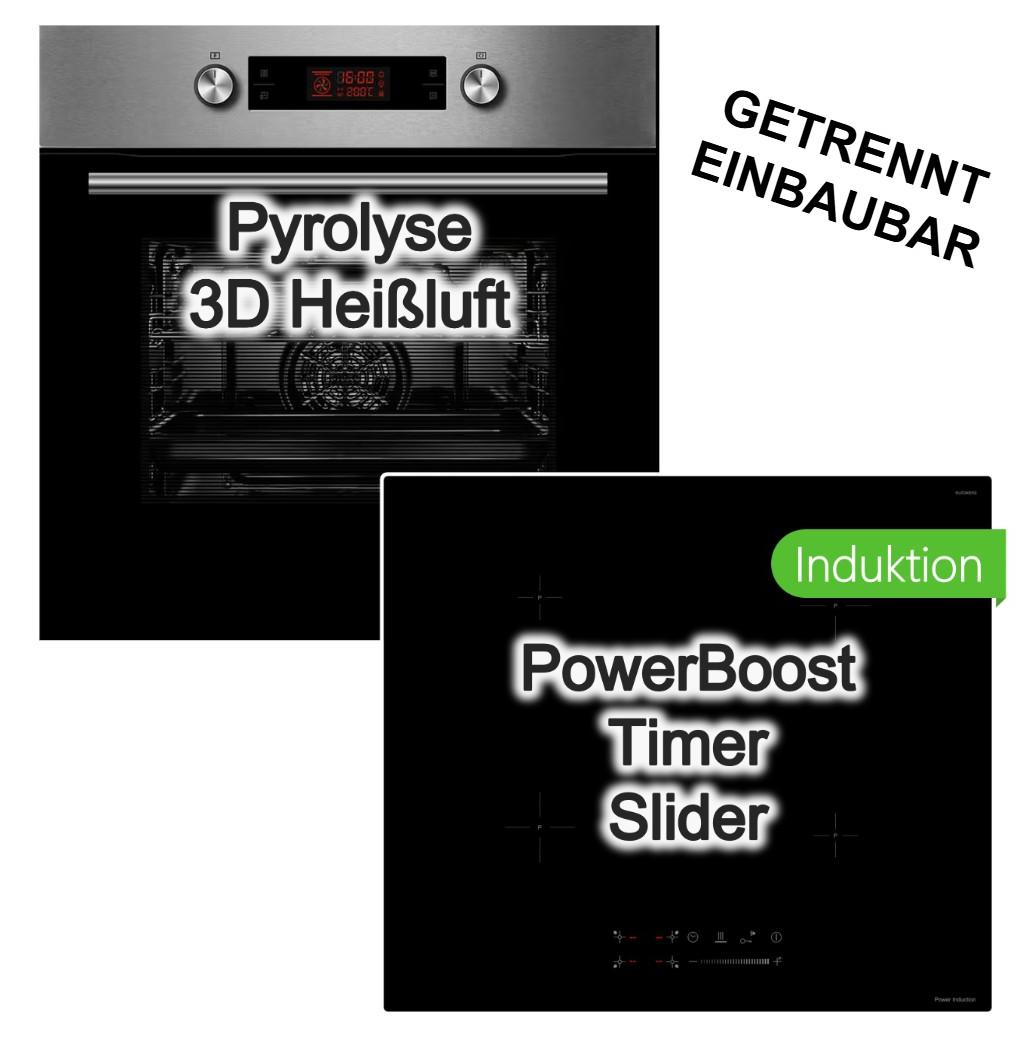Herdset Midea Backofen Pyrolyse Teleskopauszug + keenberk Induktionskochfeld Booster Slider Touch Control