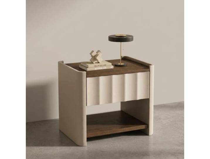 Nachttisch Modern Holz Mikrofaser Leder Beistelltisch Rillen SchubladeBeige Nachttisch Modern Holz Mikrofaser Leder Beistelltisch Rillen Schublade Ablage Offen Nacht Konsole Sofatisch Klein Beige