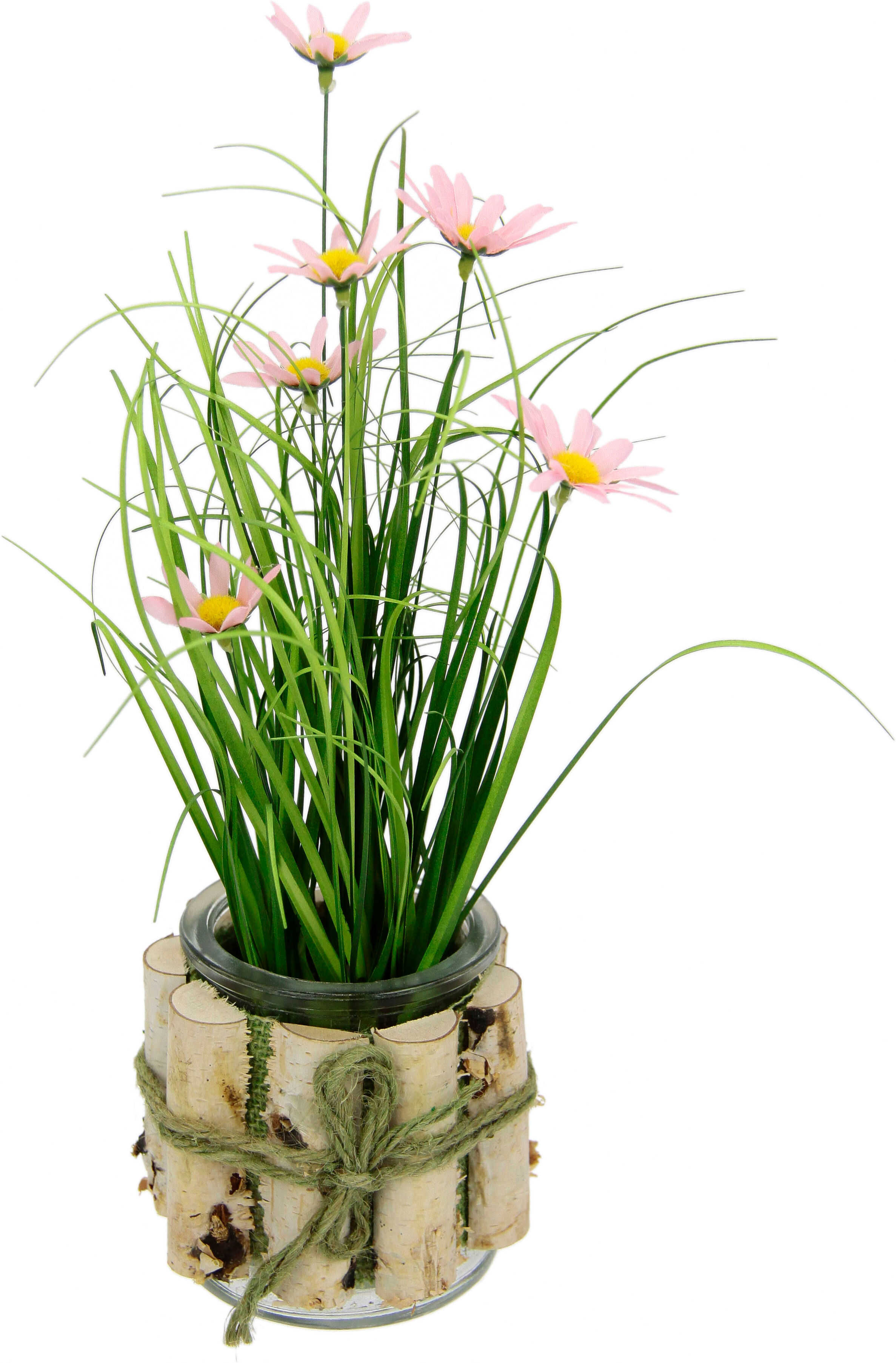 Kunstblume I.GE.A. "Margeriten im Gras", rosa, B:15cm H:33cm, Kunststoff, Kunstpflanzen, Kunstblume, 3er Set