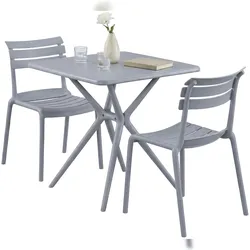 DELUKE Gartenmöbel-Set KLARA mit 2 Stühlen 190x72x82cm, Kunststoff, Grau Balkonset Gartenset Tisch mit Stühlen Bistroset Outdoor