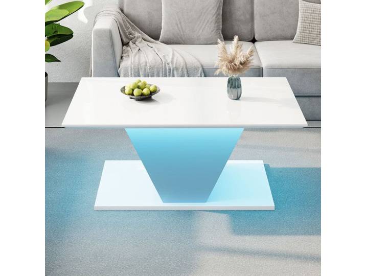 100 * 50 * 46cm table basse forme spéciale table basse avec lumières LED table de salon haute brillance table de canapé Blanc