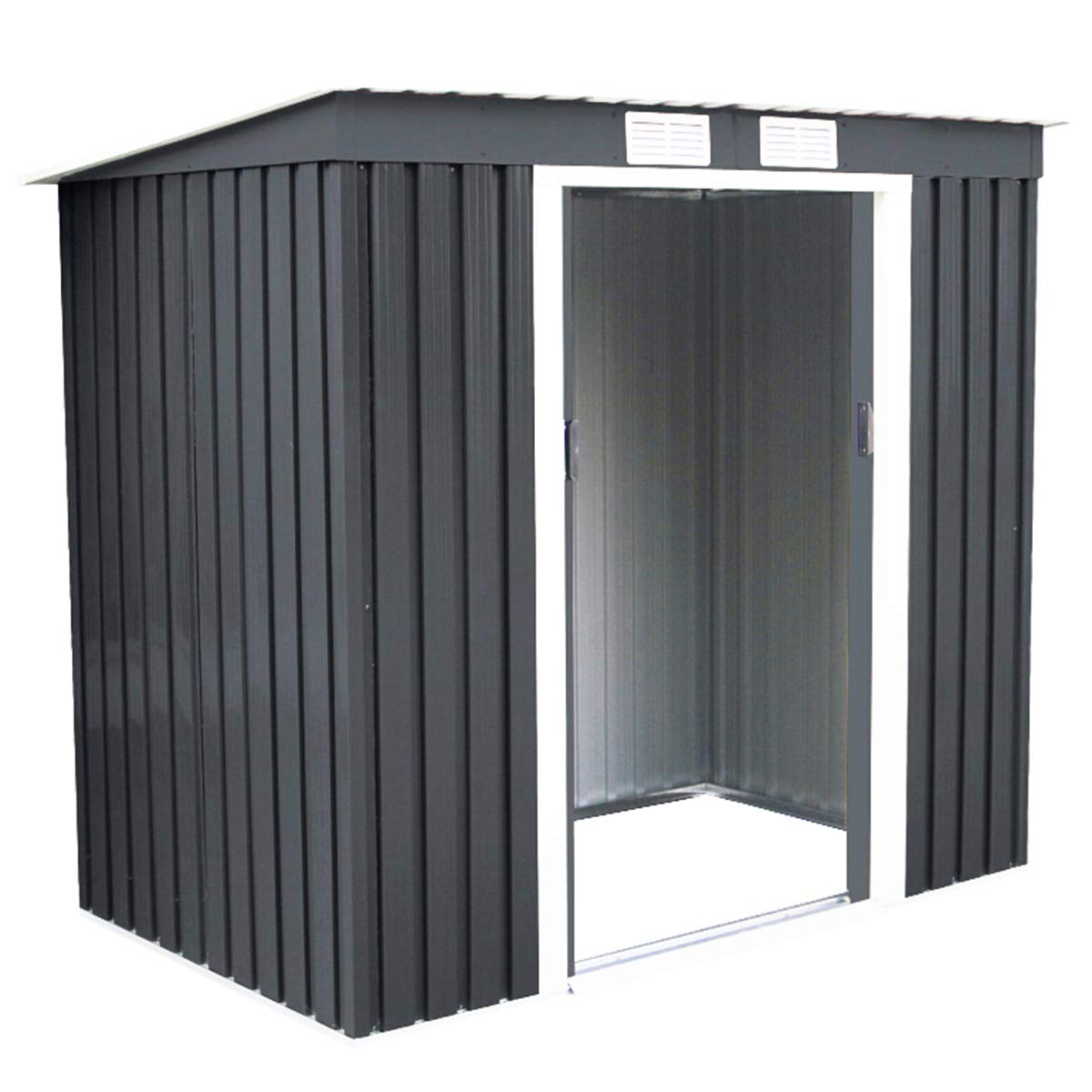 COSTWAY Metall Geraetehaus Gartenhaus Geraeteschuppen Garten Schuppen inkl. Metallfundament 213x130x173cm dunkelgrau
