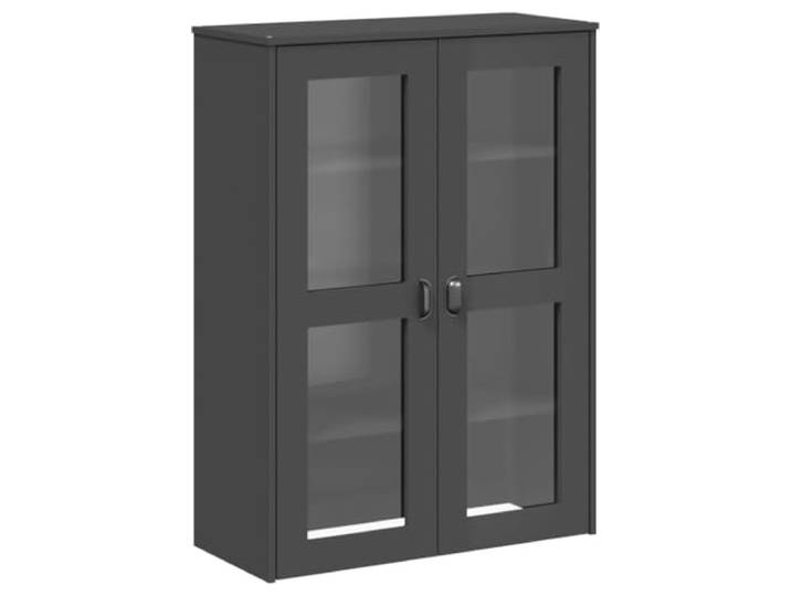 Fisinber Highboard-Aufsatz VIKEN 80x35x110 cm Anthrazit mit Glastüren Vitrinenaufsatz für Wohnzimmer und Schlafzimmer mit 2 Glastüren und 3 Einlegeböden für optimal genutzten Stauraum.