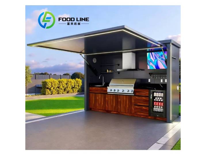 Abri modulaire personnalisé résistant aux intempéries avec cuisine extérieure, pavillon doté d'un barbecue et d'un évier