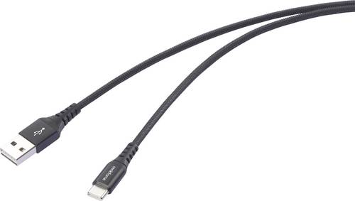 Renkforce USB-Kabel USB 2.0 USB-A Stecker, USB-C Stecker 1.00m Schwarz hochflexibel, Extrem robuste Geflechtschirmung