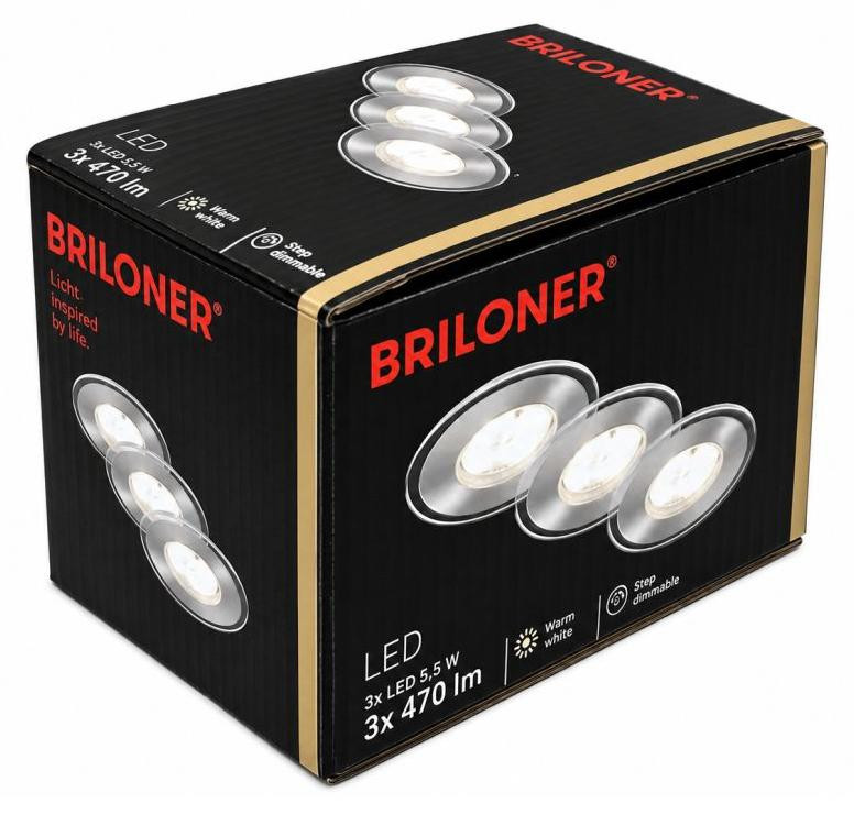 Briloner LED inbouwspots rond, mat nikkel, set van 3