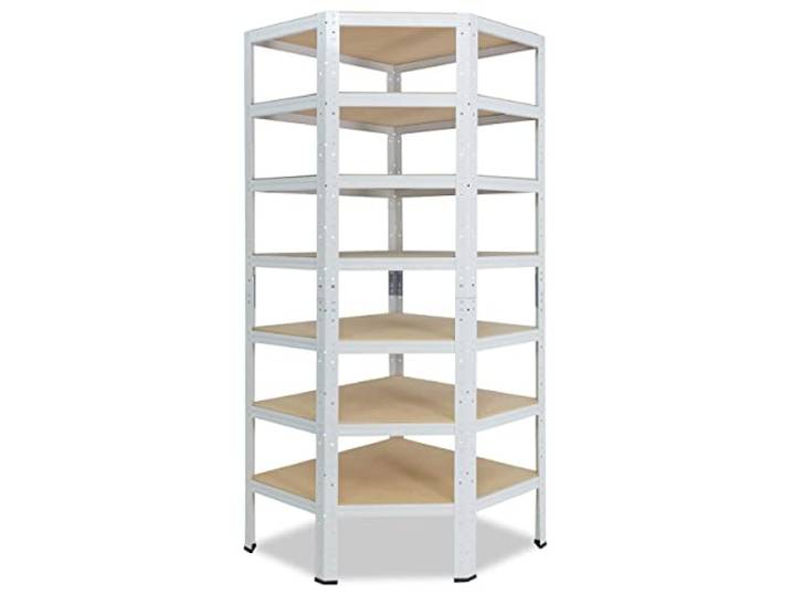 shelfplaza® 230x70x45cm HOME Eckregal Schwerlast weiß/Metallregal Eckregal stehend 7 Böden je 125kg Tragkraft/Corner Shelf Schwerlastregal Ecke/Steckregal Schwerlastregal Eckregal