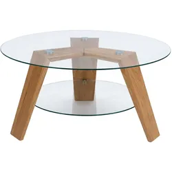 MCA Couchtisch HWC-P59, Beistelltisch Kaffeetisch Wohnzimmertisch, Massiv-Holz Glas rund Ø 75cm, Eiche