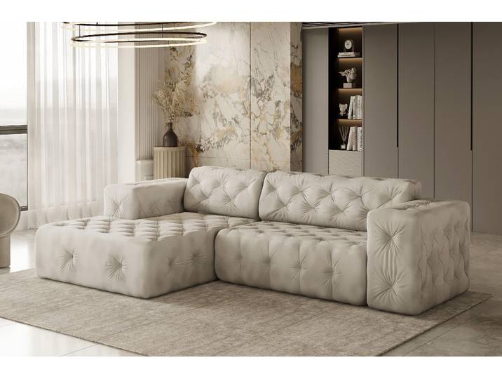 Kaiser Möbel Ecksofa, stark gesteppt, weich, elegant LUX stoff Whisper Links Creme