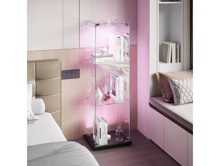 Meuble Vitrine en Verre Vitrine en Verre avec Led-YLSZHYR-Armoire Vitrine Salon Vitrine Meuble 1 Portes 3 éTages Noir