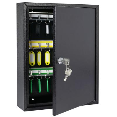 HMF Schlüsselschrank aus Stahl, abschließbarer Schlüsselkasten für Büro, Verwaltung oder Fuhrpark, 42 Schlüsselhaken, 35 x 27 x 8 cm, Schwarz