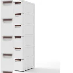 COSTWAY Schmaler Nischen-Schrank mit Rädern, Nischen-Regal 20 cm Breit, Nischen-Wagen mit 6 Schubladen, Badezimmerwagen