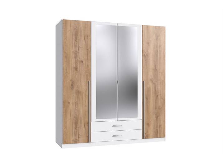 möbel-direkt.de Drehtürenschrank Skate Weiß mit Plankeneiche (Komplett, 1-St., Kleiderschrank als 2Türer, 3Türer oder 4 Türer wählbar) Made in Germany, mit Spiegel