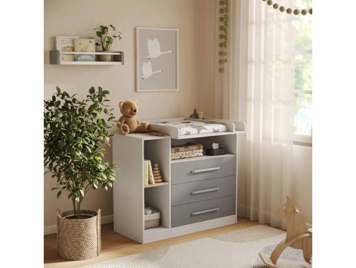 Vicco Wickelkommode Olina, Weiß/Grau 110 x 93 cm