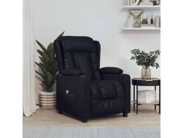WHOPBXGAD Elektrische Liegefunktion Wohnzimmer Relaxsessel Schwarz Relaxsessel Elektrisch Schwarz Kunstleder mit Fernbedienung, 3 Liegepositionen, Getränkehalter, TV Sessel
