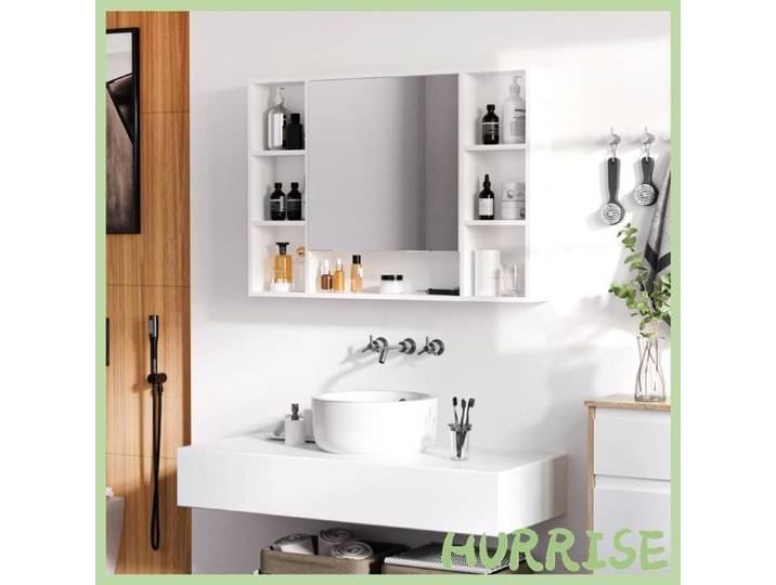 Cocosity Armoire Murale Salle De Bain Avec Miroir Meuble Salle De Bain 7 Étagères Ouvertes Et Placard 100 X 15 X 70 Cm Blanc