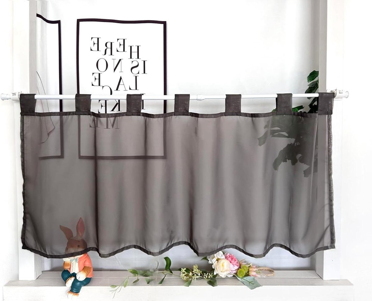 Grijs Vitrage Gordijn met Lussen voor Keuken Decoratie - 45 x 120 cm